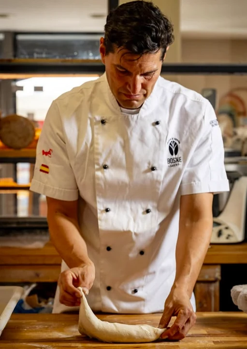 Fernando Boske shaping artisan bread dough